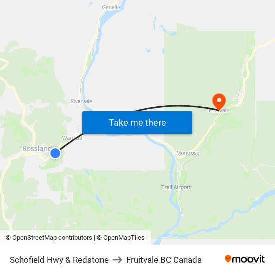 Schofield Hwy & Redstone to Fruitvale BC Canada map
