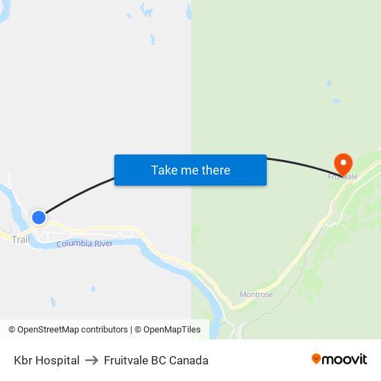 Kbr Hospital to Fruitvale BC Canada map