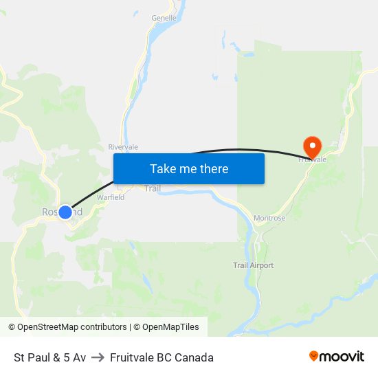 St Paul & 5 Av to Fruitvale BC Canada map