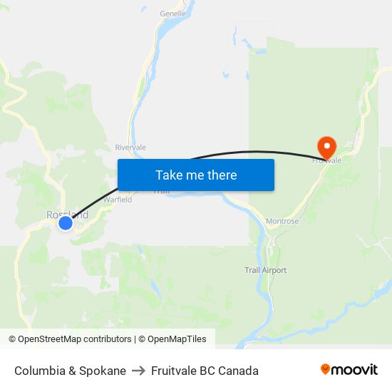 Columbia & Spokane to Fruitvale BC Canada map