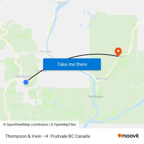 Thompson & Irwin to Fruitvale BC Canada map