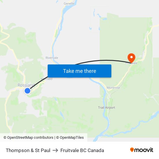 Thompson & St Paul to Fruitvale BC Canada map