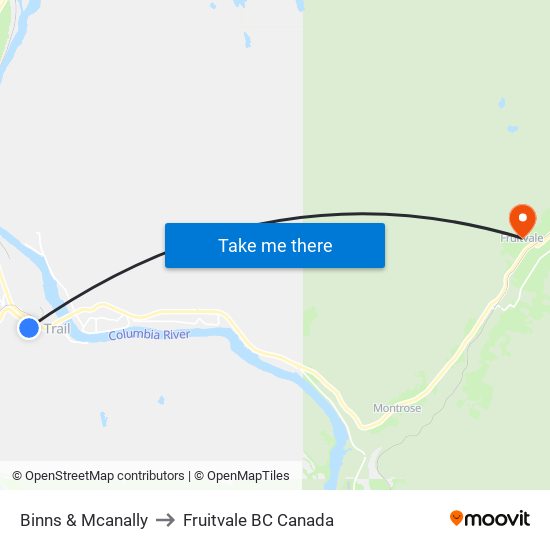 Binns & Mcanally to Fruitvale BC Canada map