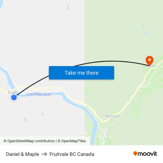 Daniel & Maple to Fruitvale BC Canada map