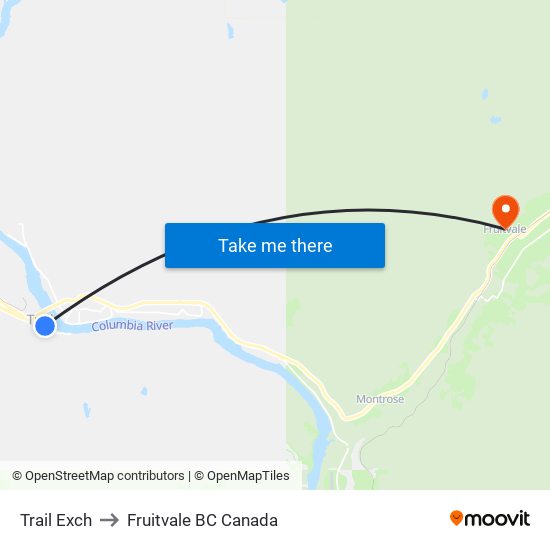 Trail Exch to Fruitvale BC Canada map