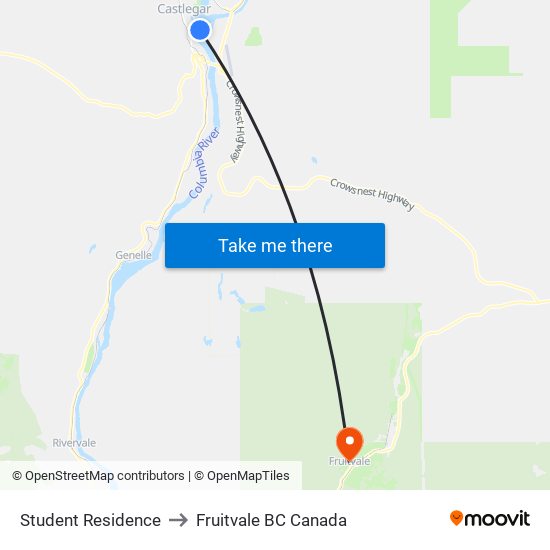 Student Residence to Fruitvale BC Canada map