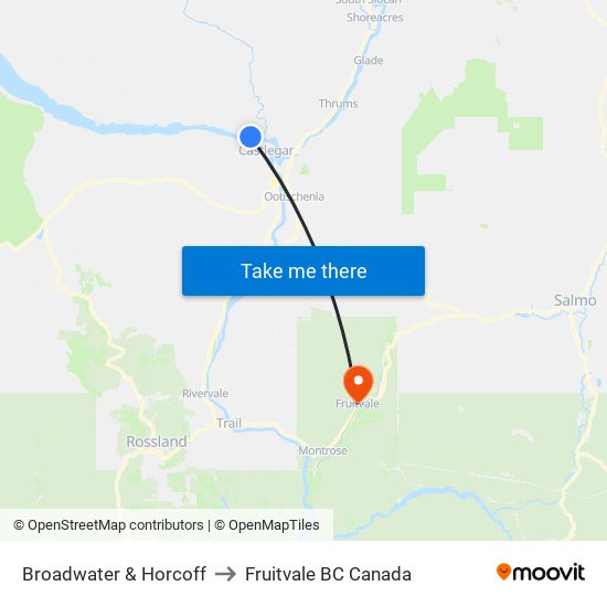 Broadwater & Horcoff to Fruitvale BC Canada map