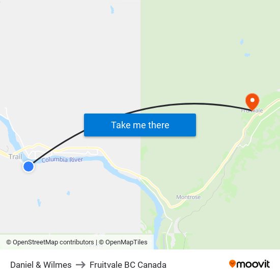 Daniel & Wilmes to Fruitvale BC Canada map