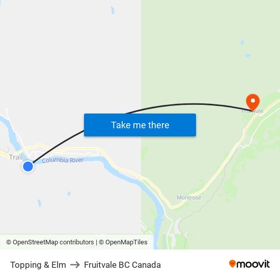 Topping & Elm to Fruitvale BC Canada map