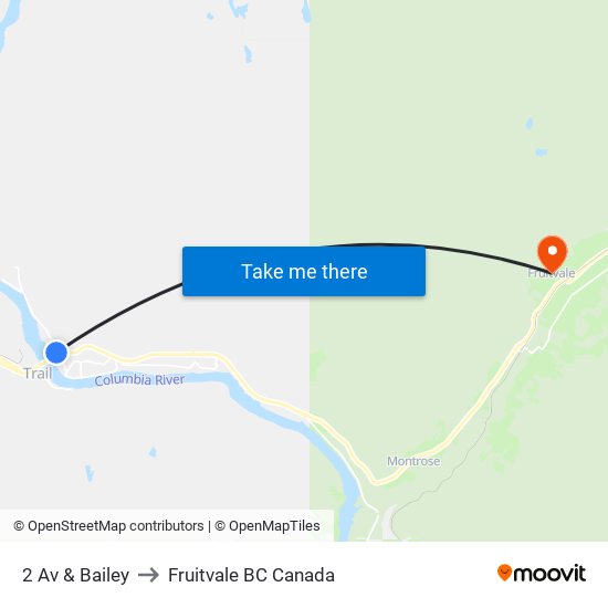 2 Av & Bailey to Fruitvale BC Canada map