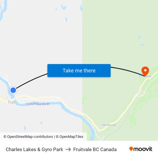Charles Lakes & Gyro Park to Fruitvale BC Canada map