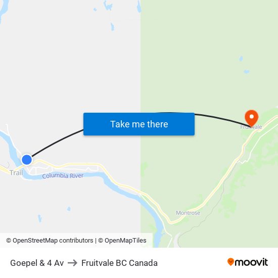 Goepel & 4 Av to Fruitvale BC Canada map