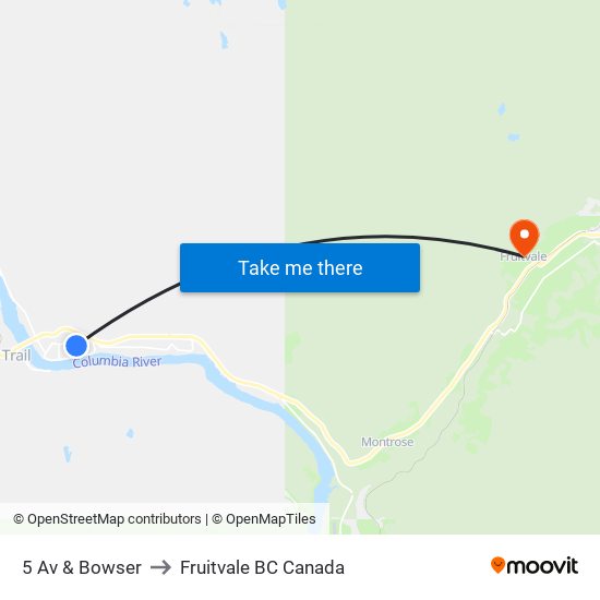 5 Av & Bowser to Fruitvale BC Canada map