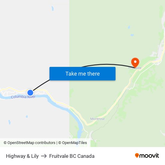 Highway & Lily to Fruitvale BC Canada map