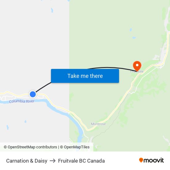 Carnation & Daisy to Fruitvale BC Canada map