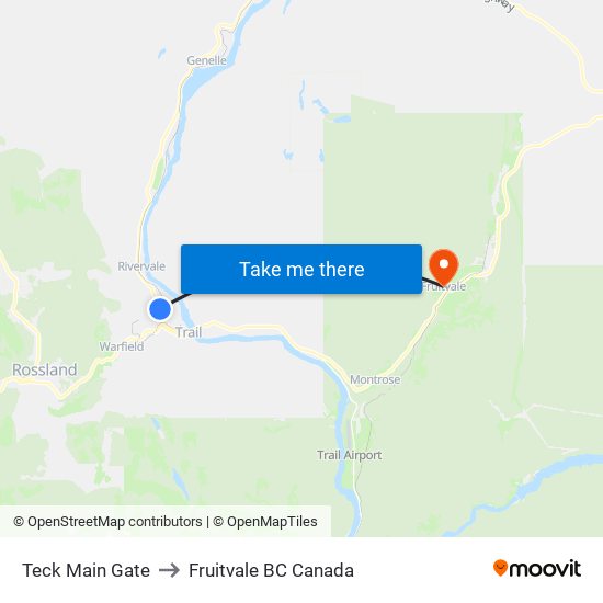 Teck Main Gate to Fruitvale BC Canada map