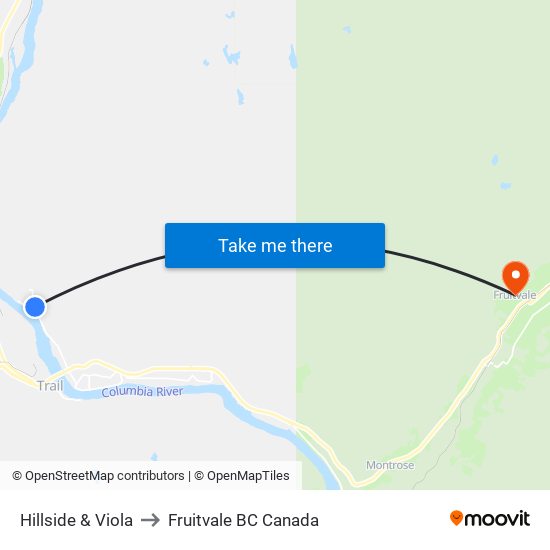 Hillside & Viola to Fruitvale BC Canada map