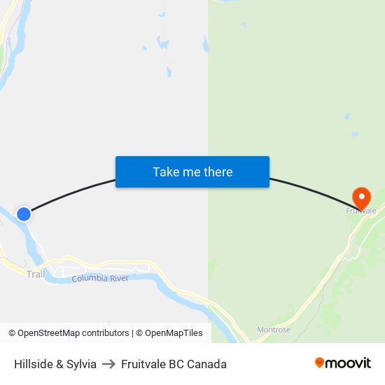 Hillside & Sylvia to Fruitvale BC Canada map