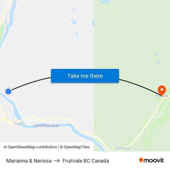 Marianna & Nerissa to Fruitvale BC Canada map