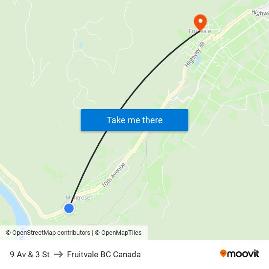 9 Av & 3 St to Fruitvale BC Canada map