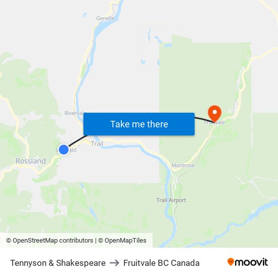 Tennyson & Shakespeare to Fruitvale BC Canada map