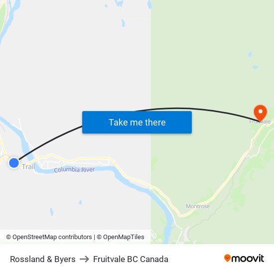 Rossland & Byers to Fruitvale BC Canada map