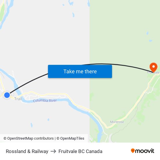 Rossland & Railway to Fruitvale BC Canada map