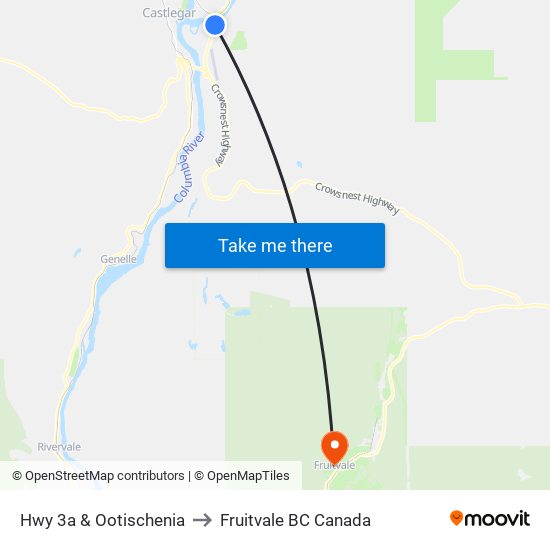 Hwy 3a & Ootischenia to Fruitvale BC Canada map