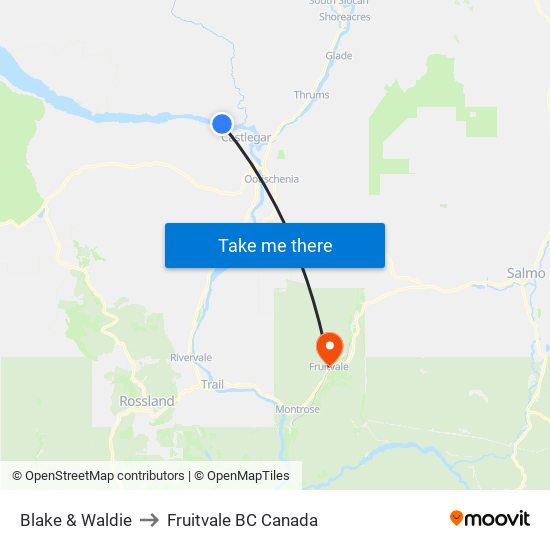 Blake & Waldie to Fruitvale BC Canada map