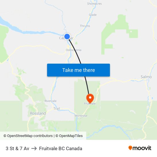 3 St & 7 Av to Fruitvale BC Canada map