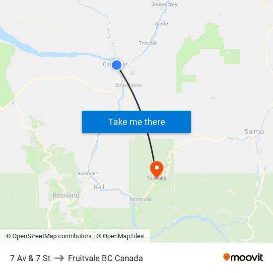 7 Av & 7 St to Fruitvale BC Canada map