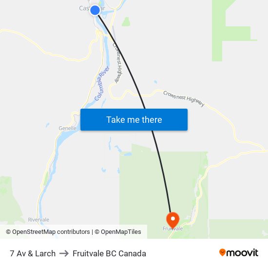 7 Av & Larch to Fruitvale BC Canada map