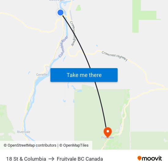 18 St & Columbia to Fruitvale BC Canada map