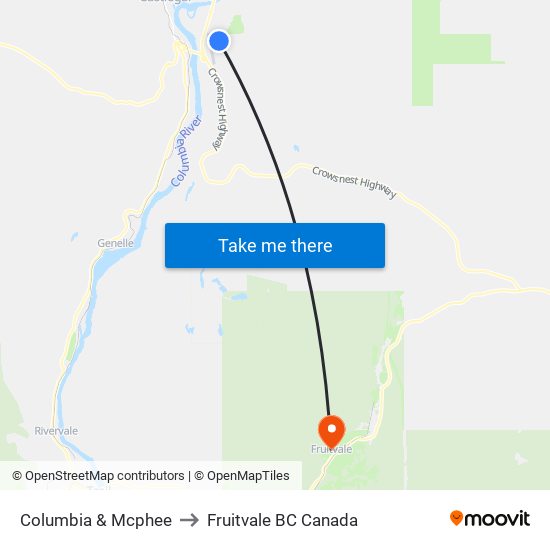 Columbia & Mcphee to Fruitvale BC Canada map
