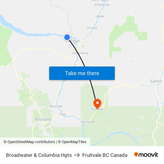 Broadwater & Columbia Hgts to Fruitvale BC Canada map