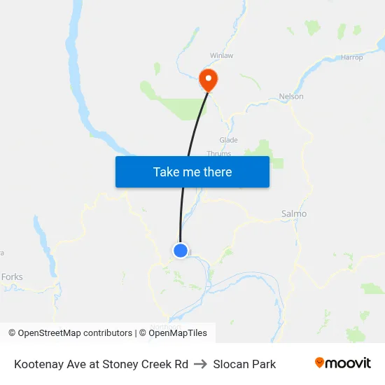 Kootenay Ave at Stoney Creek Rd to Slocan Park map