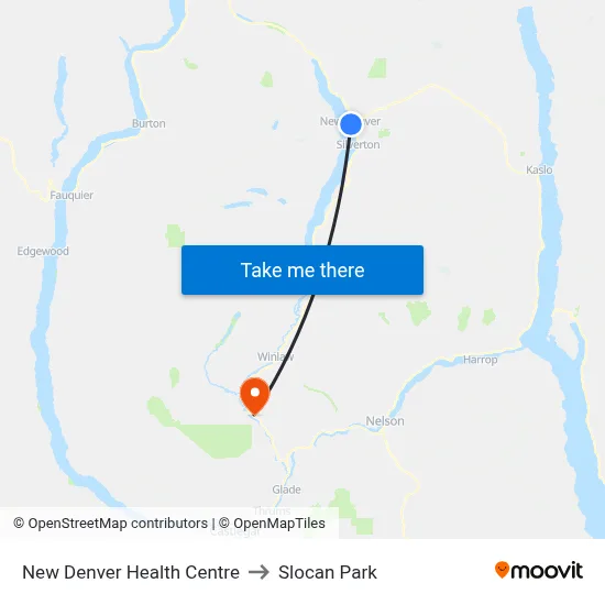 New Denver Health Centre to Slocan Park map
