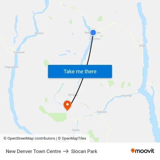 New Denver Town Centre to Slocan Park map