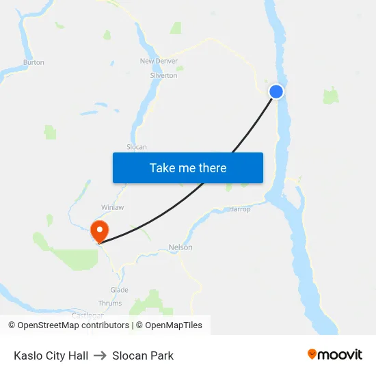 Kaslo City Hall to Slocan Park map