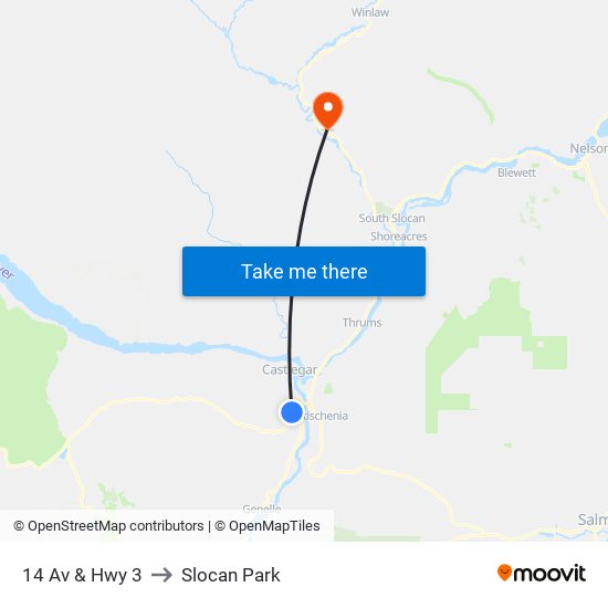 14 Av & Hwy 3 to Slocan Park map