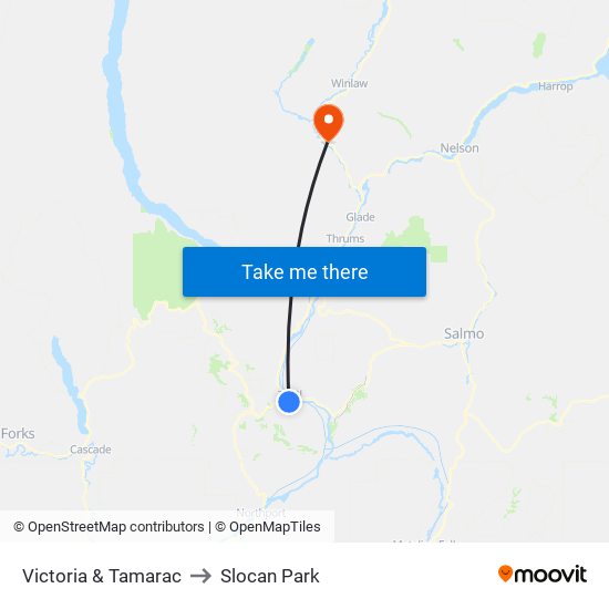 Victoria & Tamarac to Slocan Park map