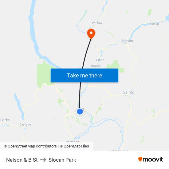 Nelson & B St to Slocan Park map