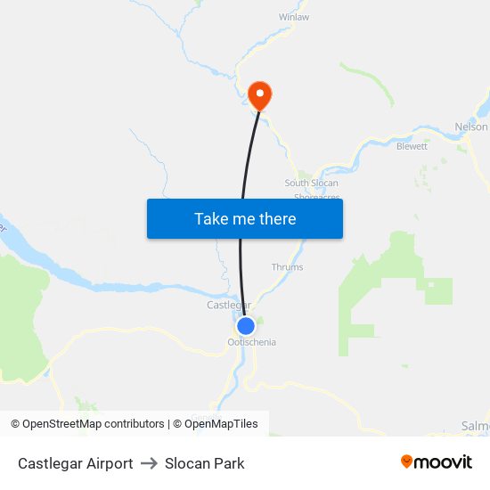 Castlegar Airport to Slocan Park map