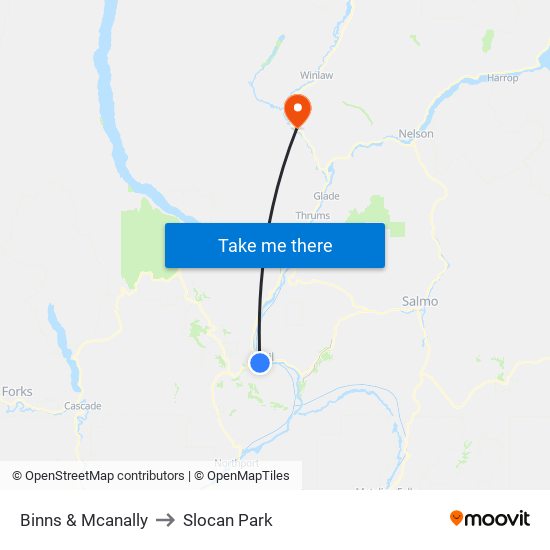 Binns & Mcanally to Slocan Park map