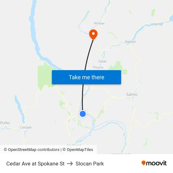 Cedar Ave at Spokane St to Slocan Park map