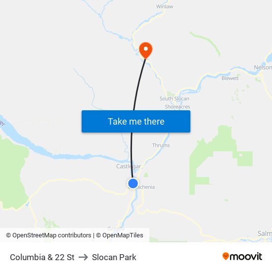 Columbia & 22 St to Slocan Park map