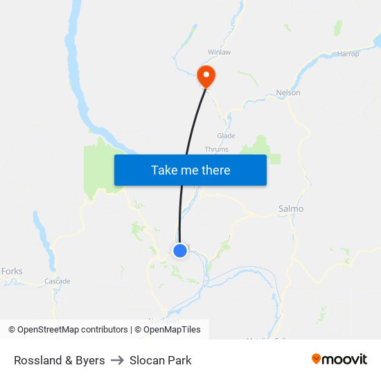 Rossland & Byers to Slocan Park map