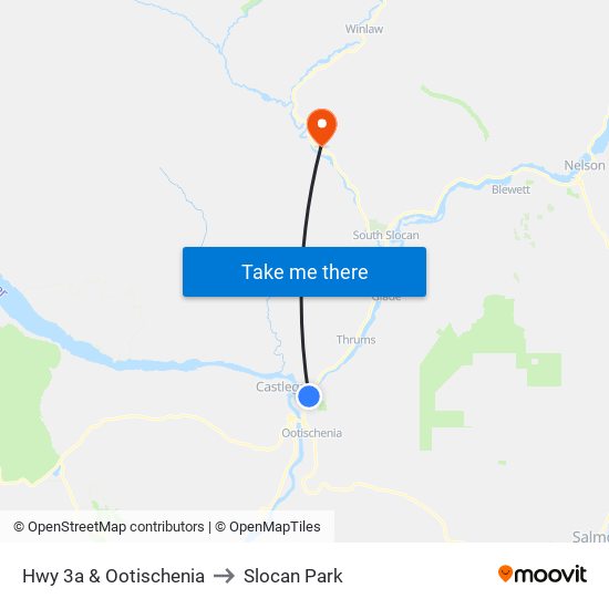 Hwy 3a & Ootischenia to Slocan Park map