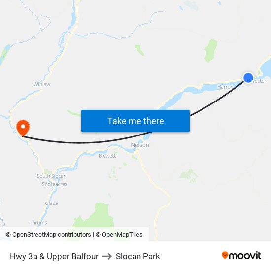 Hwy 3a & Upper Balfour to Slocan Park map