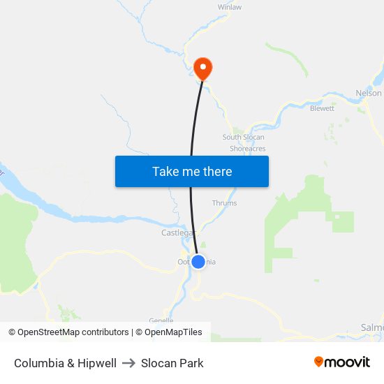 Columbia & Hipwell to Slocan Park map